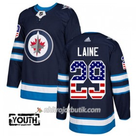 Barn Ishockey Winnipeg Jets Tröja Patrik Laine 29 Adidas 2017-2018 Marinblå USA Flag Fashion Authentic